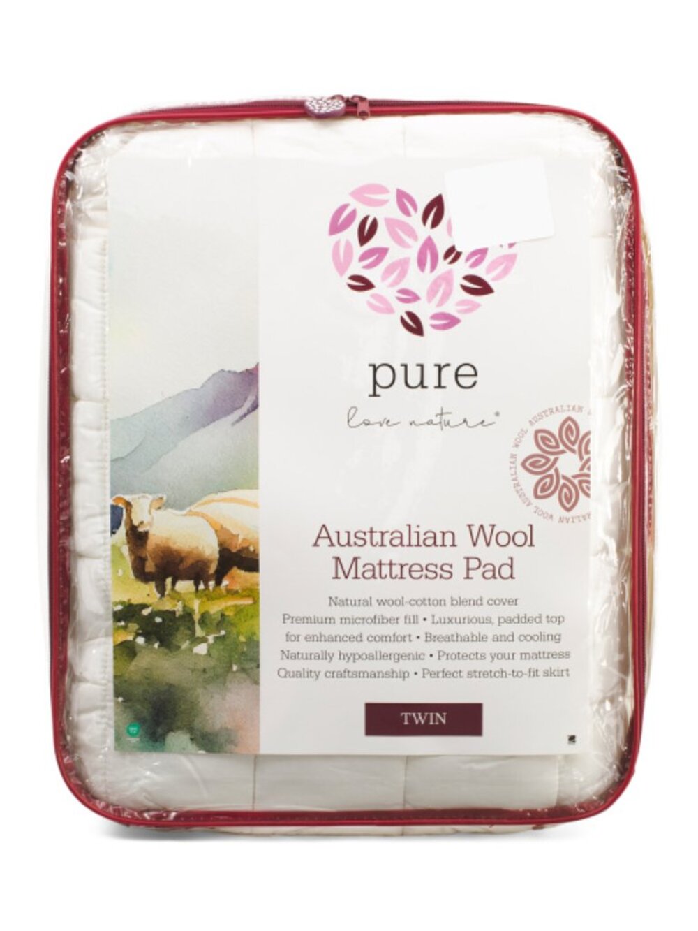 Pure Love Nature White Australian Wool Mattress Pad